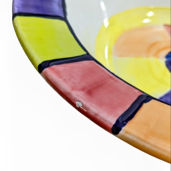 Vintage 1999 Hand Painted Serving Bowl Rimmed 11" Signed Sims Bold Rainbow - Picture 8 of 8